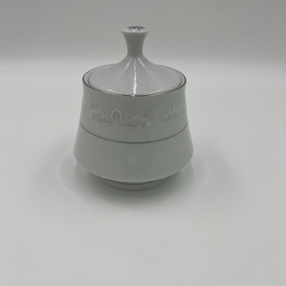 Crown Ming Fine China Sugar Bowl with Lid Silver Trim Floral Pattern - Picture 4 of 10